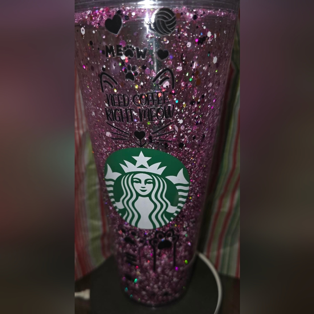 Starbucks Sparkling Magenta Glitter Tumbler with Green Logo